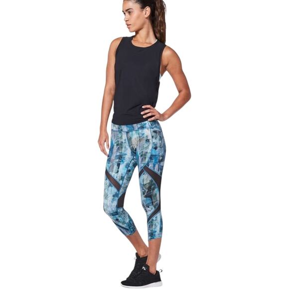 Lululemon On Pace Crop *21" Sun Dazed Multi Blue Size 8 EUC - Picture 6 of 9